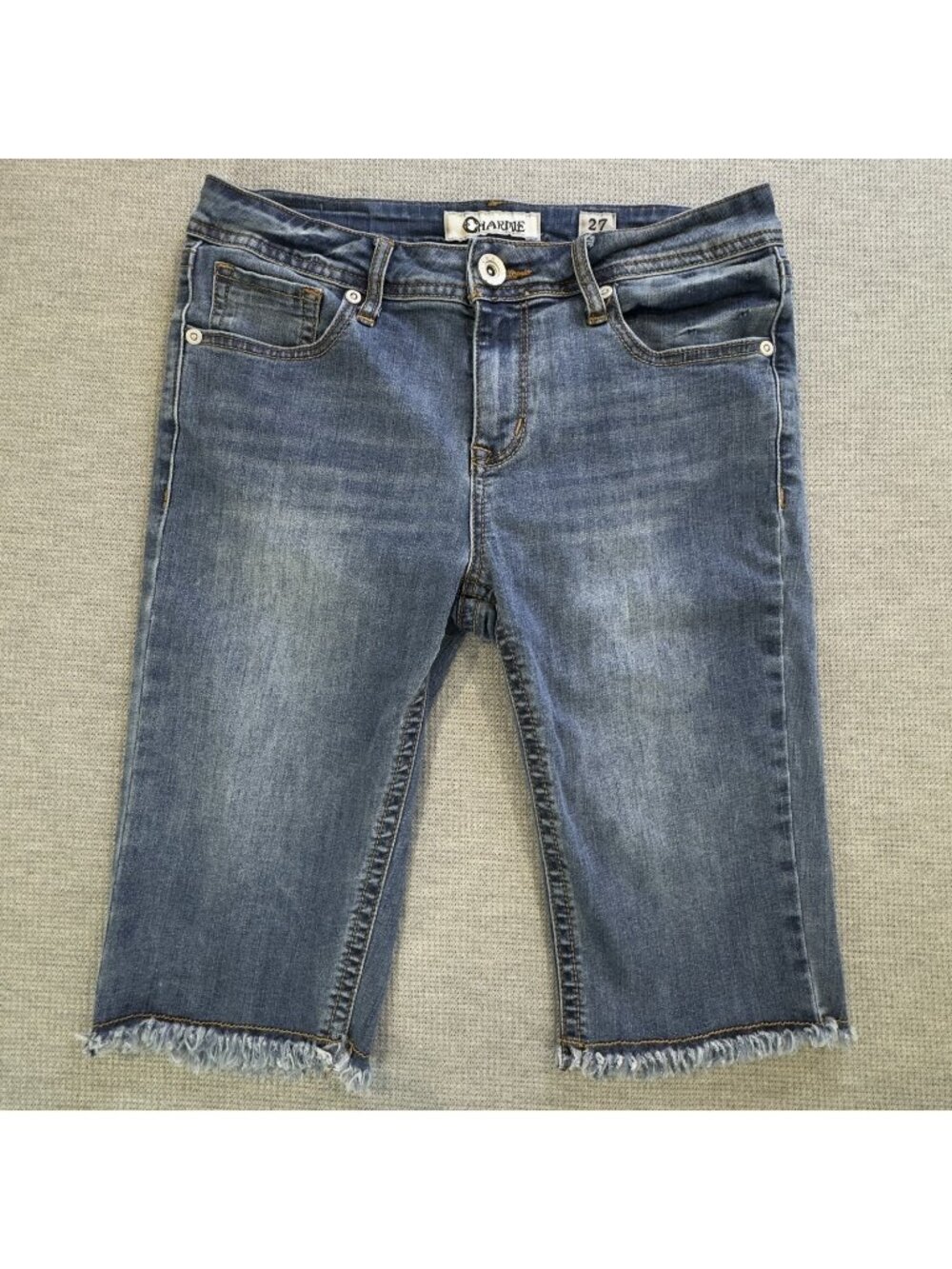 Charme Denim Bermuda Shorts Womens Size 27 Frayed Raw Hem Blue Medium Wash